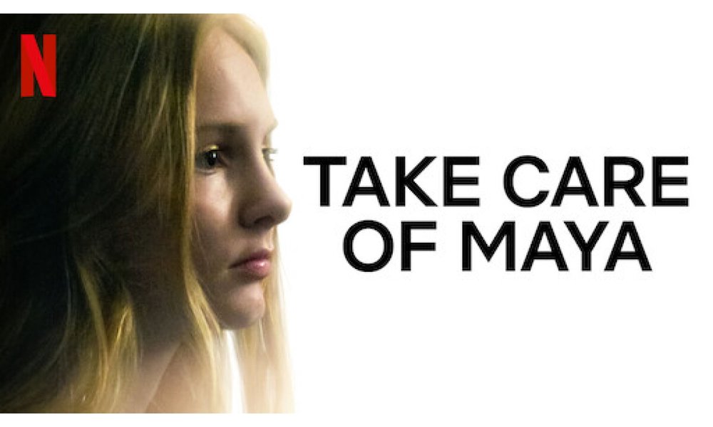 Zvanični poster za Netflix dokumentarni film „Take Care of Maya“ sa profilom devojčice i naslovom..